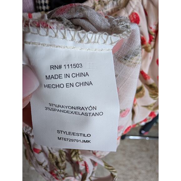 Strawberry Print Puff Sleeve Square Neck Prairie Peasant Milkmaid Corset Top L - Picture 6 of 7